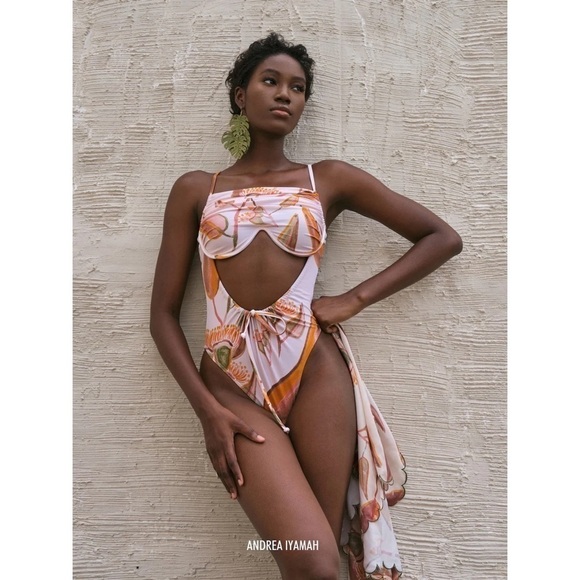 Andrea Iyamah Swimsuit Tiaca One-Piece Floral Cutout Eucalyptus Small NWT - Picture 1 of 9